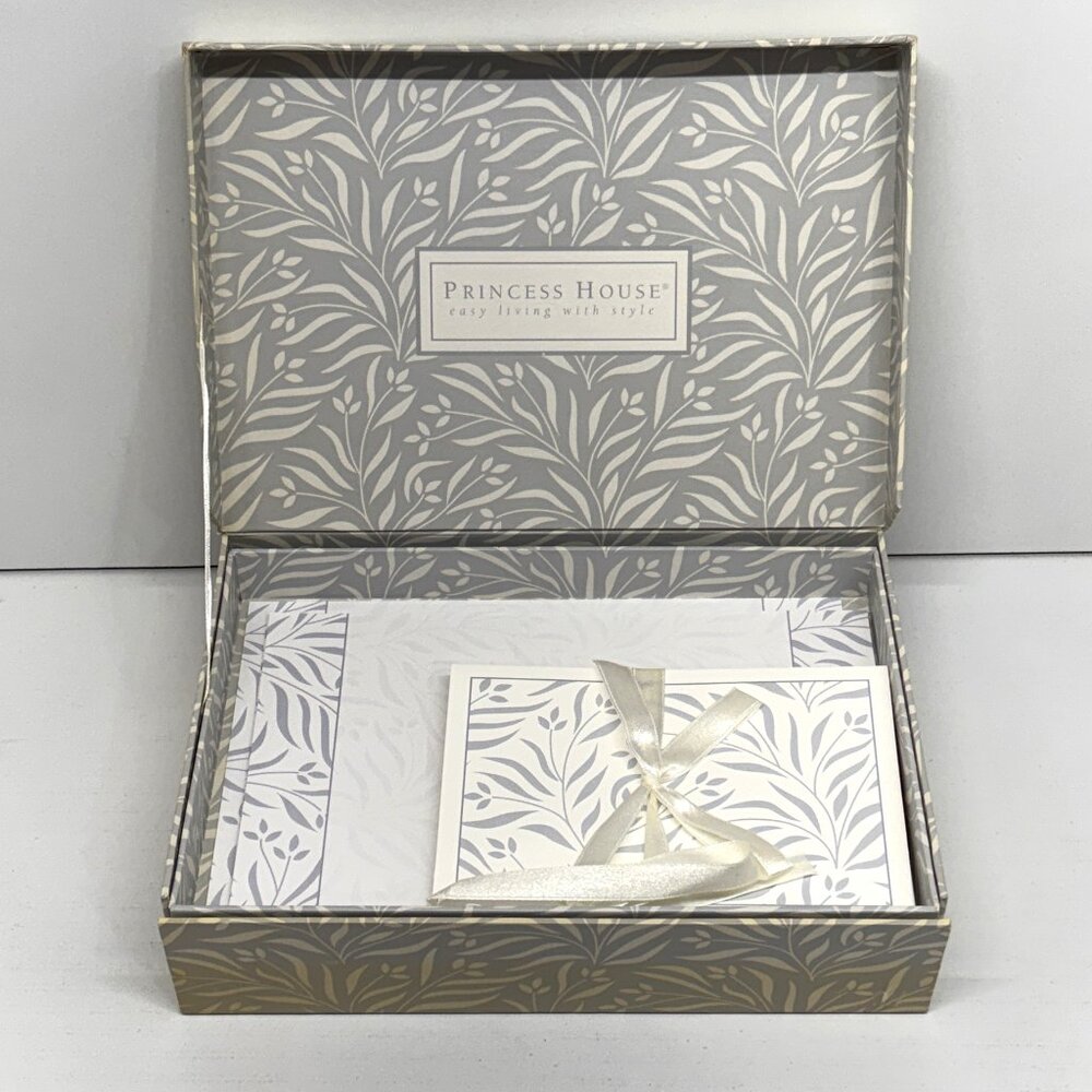 Vintage Princess House Wild Flower Classic White & Gray Stationery Box Set Rare